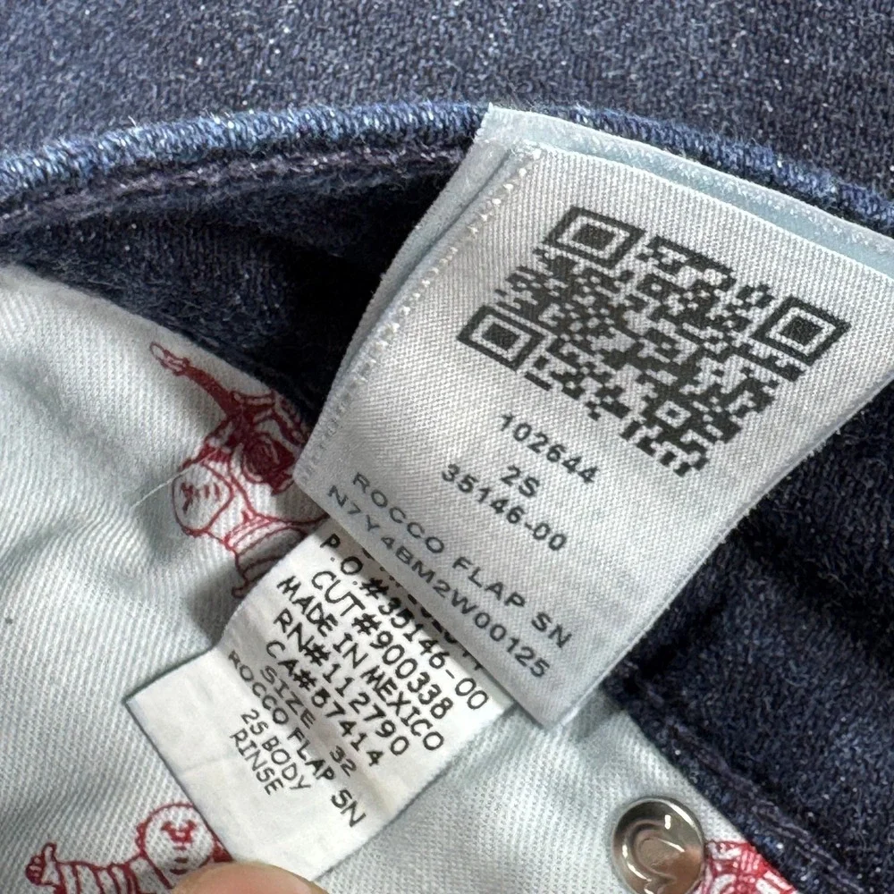 True Religion Rocco Jeans Mens 32 Fits 34x34 Dark Wash Relaxed Skinny